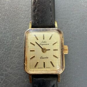Jules Jurgensen Gold Square Watch with Black Leather Strap